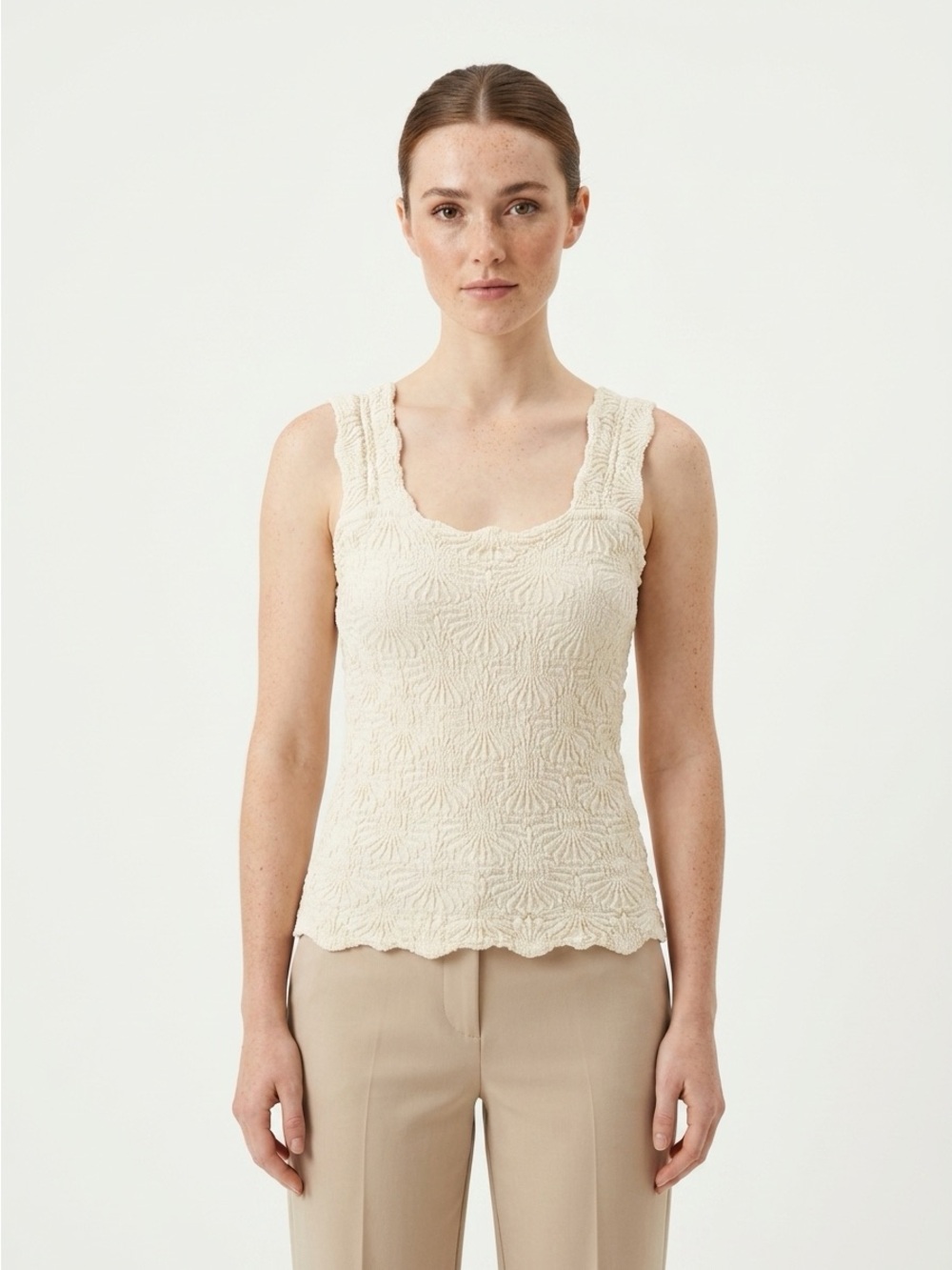 Intimately Free People Textured Seamless Tank Top Crinkle Stretch Cream M/L